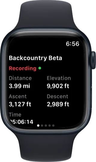 Backcountry Beta Apple Watch tour recording stats screen