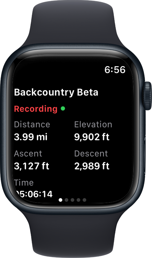 Backcountry Beta Apple Watch tour recording stats screen