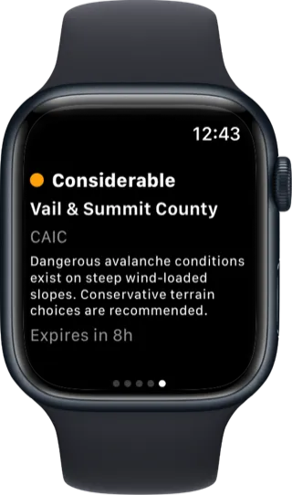 Backcountry Beta Apple Watch avalanche forecast screen