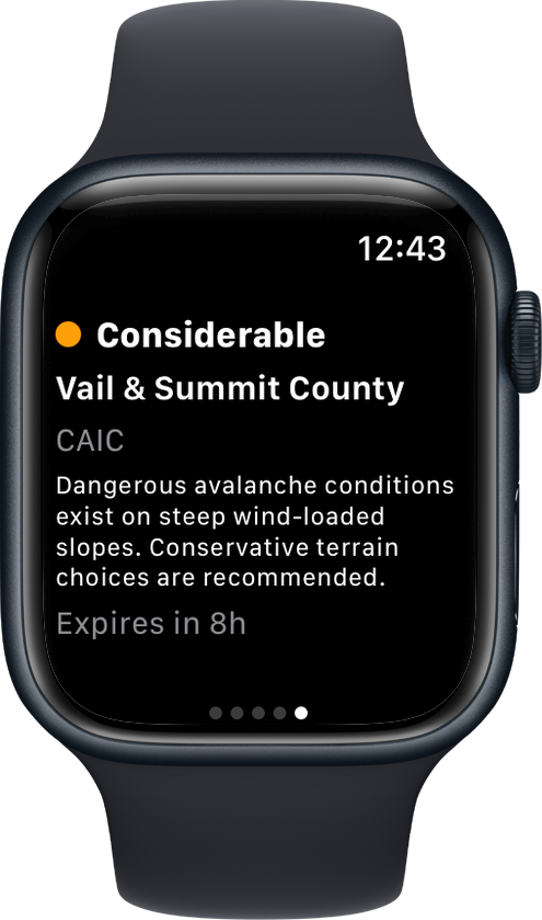 Backcountry Beta Apple Watch avalanche forecast screen